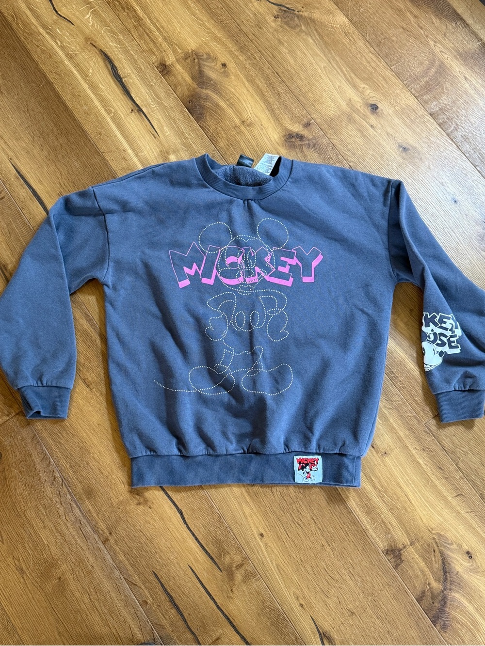Disney Gray Crewneck Sweater with Pink Mickey Graphic